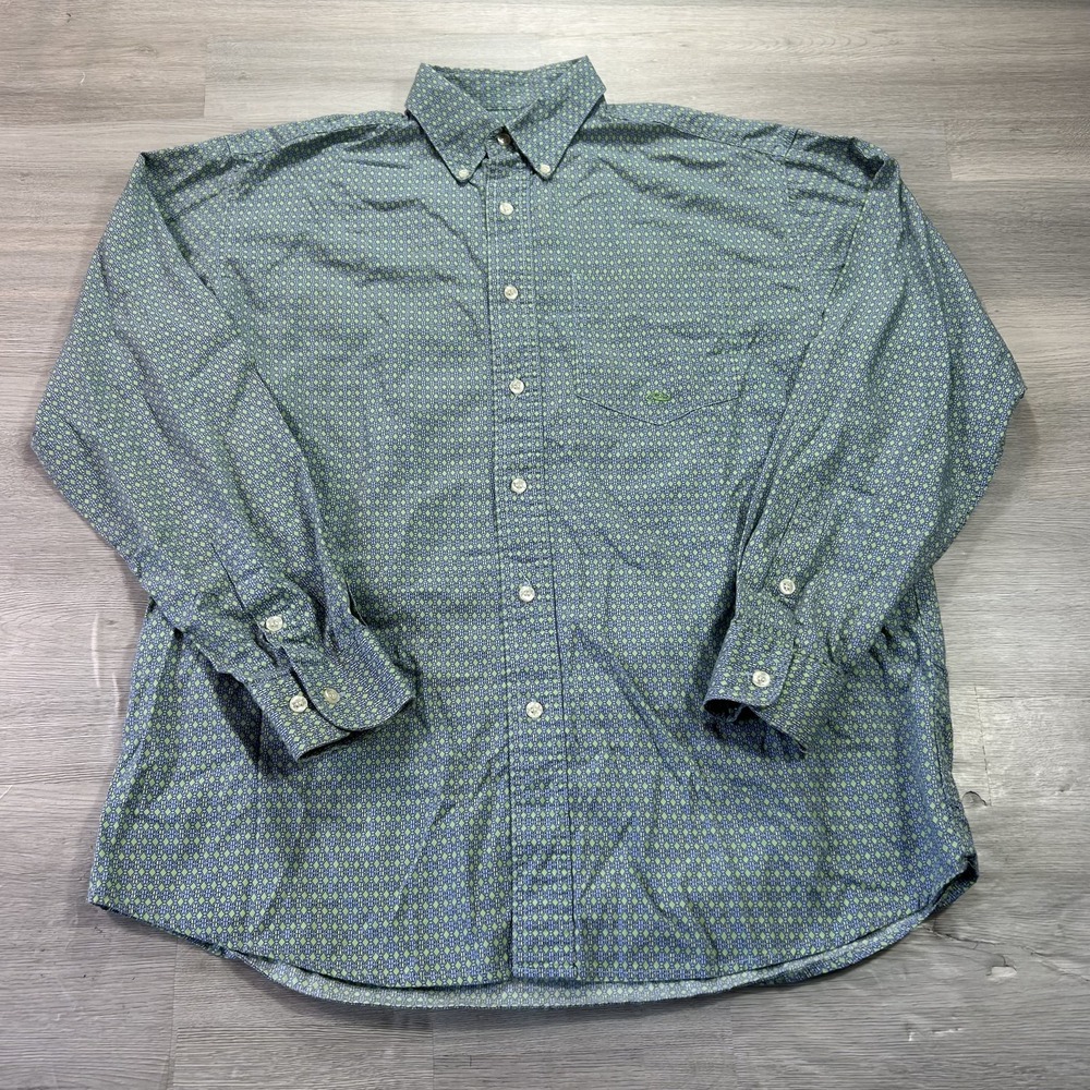 Roper Shirt Mens Medium Green Geometric Long Sleeve Button Down Cotton Casual